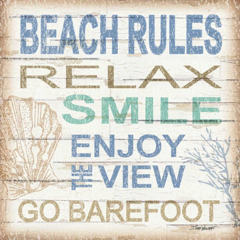 Beach Rules Sq White Modern Wood Framed Art Print by Williams, Todd