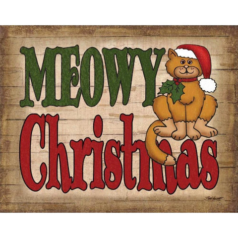 Meowy Christmas Black Modern Wood Framed Art Print with Double Matting by Williams, Todd