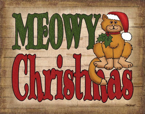 Meowy Christmas Black Ornate Wood Framed Art Print with Double Matting by Williams, Todd