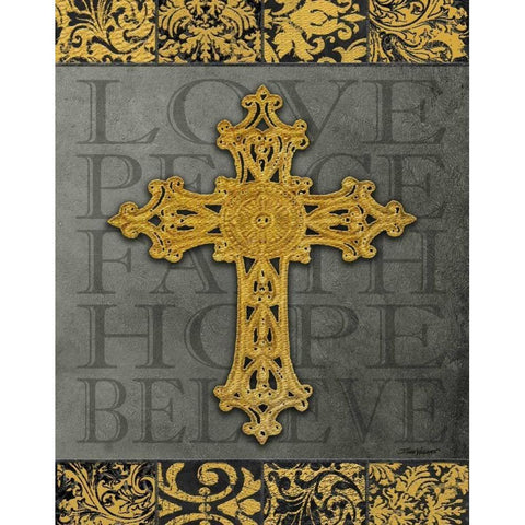 Gold Cross II Black Modern Wood Framed Art Print with Double Matting by Williams, Todd