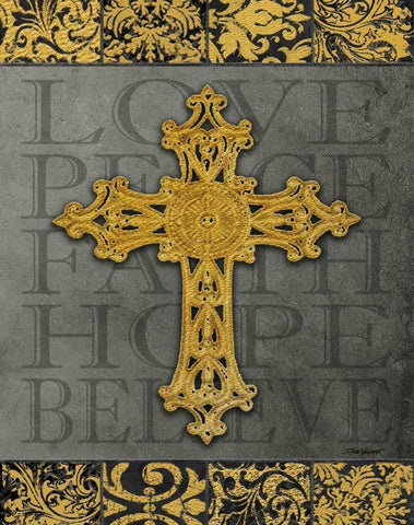 Gold Cross II Black Ornate Wood Framed Art Print with Double Matting by Williams, Todd