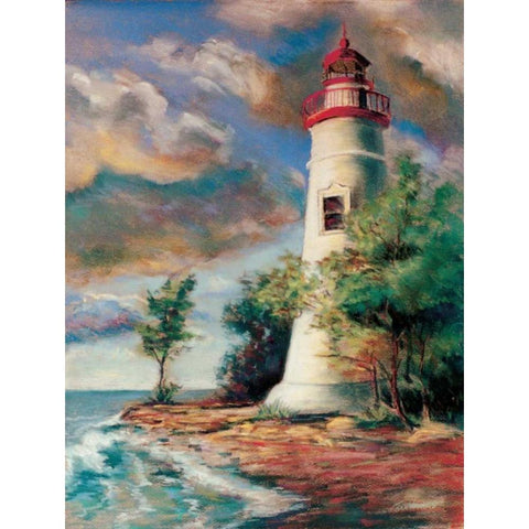 Shoreline Lighthouse Black Modern Wood Framed Art Print with Double Matting by Williams, Todd