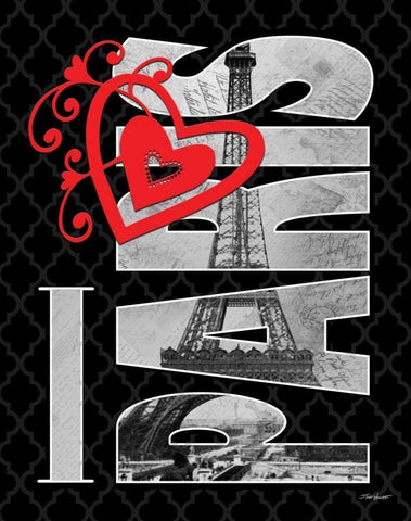 I Love Paris Black Ornate Wood Framed Art Print with Double Matting by Williams, Todd