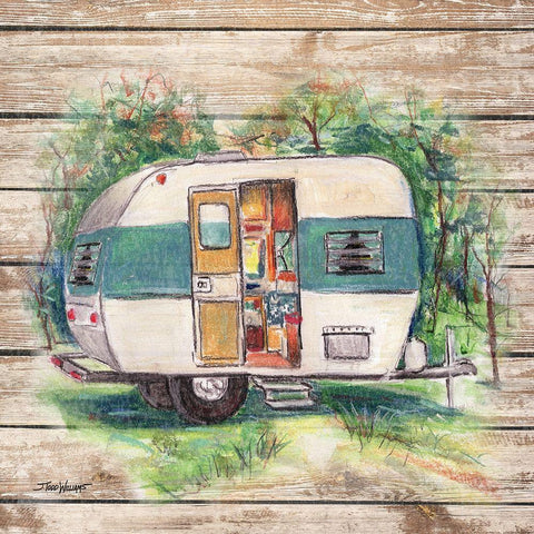 Retro Camping Trailer Gold Ornate Wood Framed Art Print with Double Matting by Williams, Todd