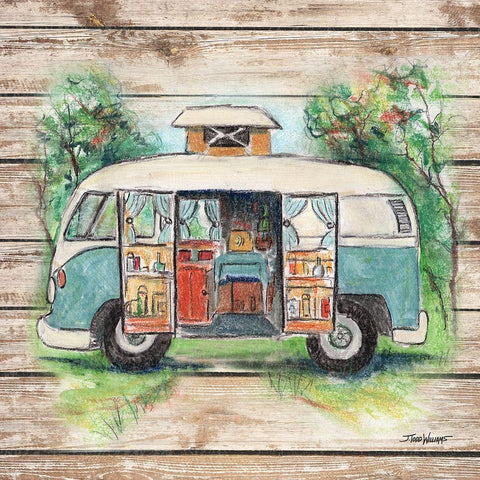 Retro Camping Van White Modern Wood Framed Art Print with Double Matting by Williams, Todd