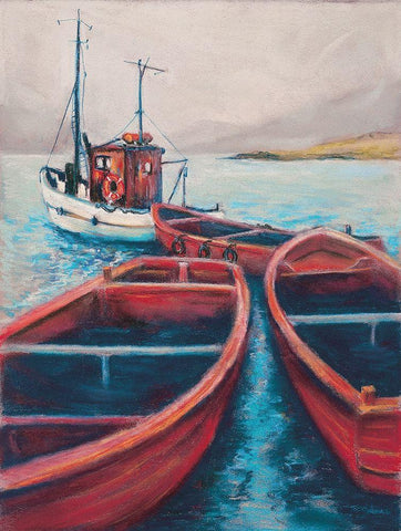 Red Boats White Modern Wood Framed Art Print with Double Matting by Williams, Todd