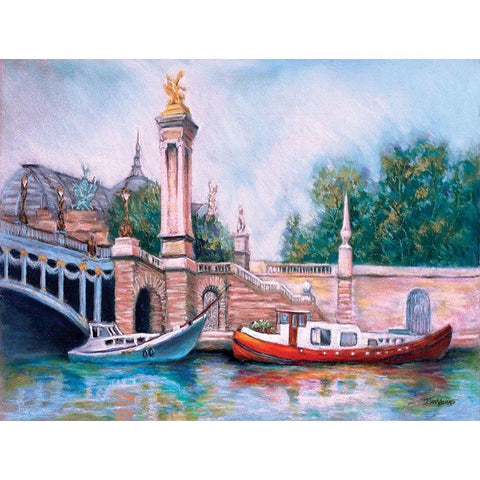 Boats in Paris I Gold Ornate Wood Framed Art Print with Double Matting by Williams, Todd