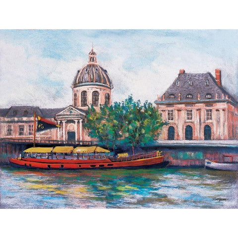 Boats in Paris II Black Modern Wood Framed Art Print with Double Matting by Williams, Todd