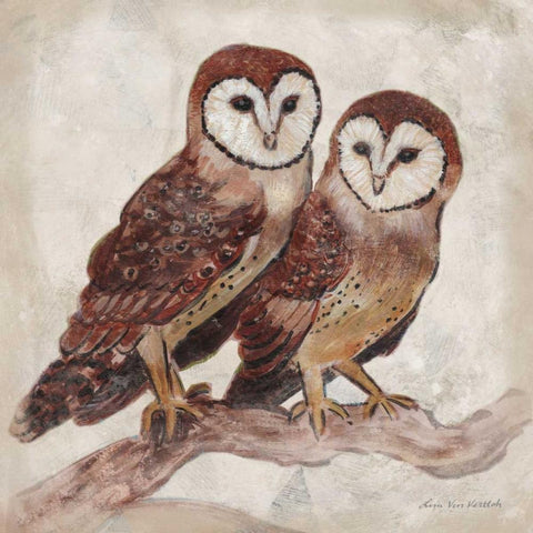 Two Owls II White Modern Wood Framed Art Print with Double Matting by Ven Vertloh, Lisa