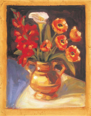 Poppy and Calla Lily Black Ornate Wood Framed Art Print with Double Matting by Waldron, Sarah