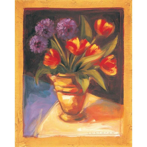 Tulip and Dahlia Gold Ornate Wood Framed Art Print with Double Matting by Waldron, Sarah