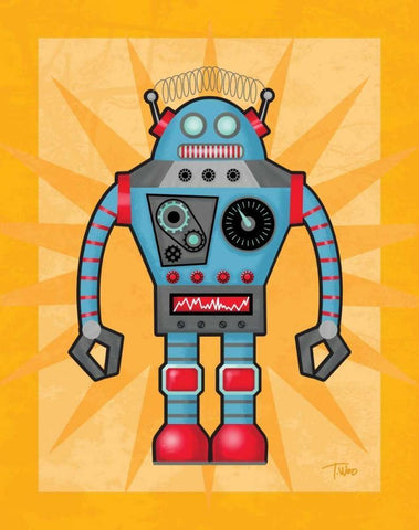 Robot I White Modern Wood Framed Art Print with Double Matting by Woo, Teresa