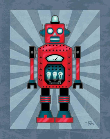 Robot II Black Ornate Wood Framed Art Print with Double Matting by Woo, Teresa