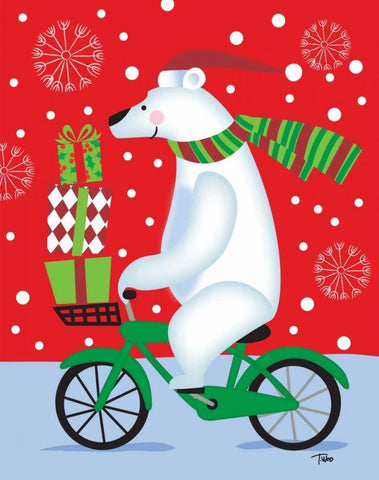 Polar Bear and Bicicle Black Ornate Wood Framed Art Print with Double Matting by Woo, Teresa