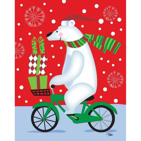Polar Bear and Bicicle Black Modern Wood Framed Art Print by Woo, Teresa