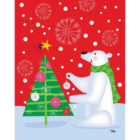 Polar Bear and Tree White Modern Wood Framed Art Print by Woo, Teresa