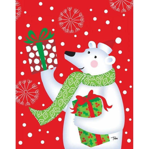 Polar Bear and Presents Black Modern Wood Framed Art Print by Woo, Teresa