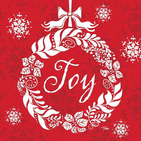 Joy Wreath Gold Ornate Wood Framed Art Print with Double Matting by Woo, Teresa