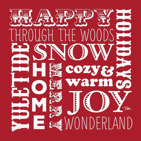 Holiday Words Red White Modern Wood Framed Art Print with Double Matting by Woo, Teresa