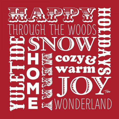 Holiday Words Red Black Modern Wood Framed Art Print with Double Matting by Woo, Teresa