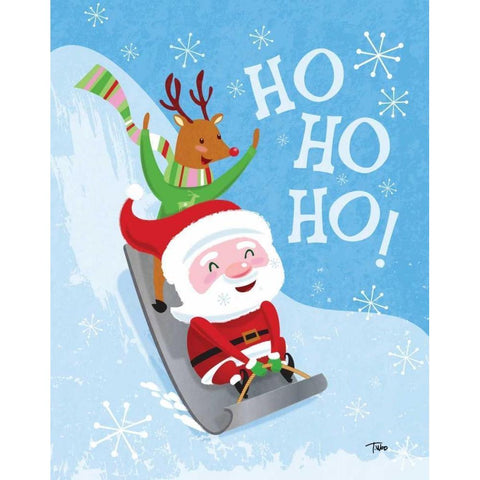 Santa Sledding Black Modern Wood Framed Art Print with Double Matting by Woo, Teresa