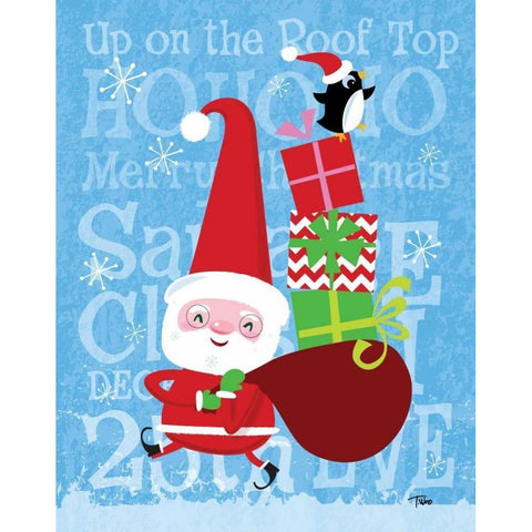 Santa and Bag of Presents Gold Ornate Wood Framed Art Print with Double Matting by Woo, Teresa