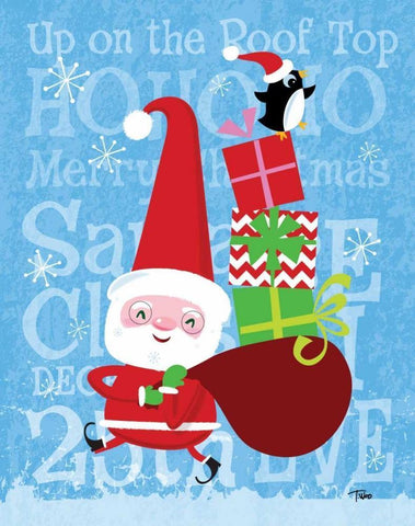 Santa and Bag of Presents Black Ornate Wood Framed Art Print with Double Matting by Woo, Teresa