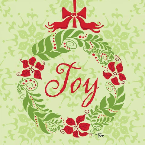 Green Joy Wreath Black Modern Wood Framed Art Print with Double Matting by Woo, Teresa