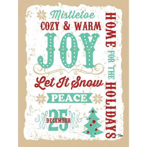 Holiday Words Tan White Modern Wood Framed Art Print by Woo, Teresa