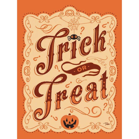 Trick or Treat Sign Black Modern Wood Framed Art Print with Double Matting by Woo, Teresa