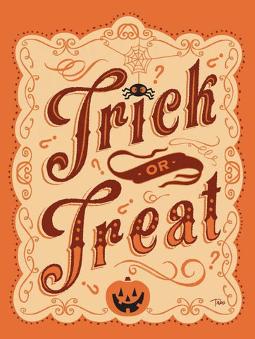 Trick or Treat Sign White Modern Wood Framed Art Print with Double Matting by Woo, Teresa