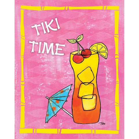 Tiki Time III White Modern Wood Framed Art Print by Woo, Teresa