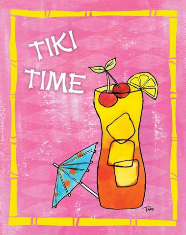 Tiki Time III White Modern Wood Framed Art Print with Double Matting by Woo, Teresa