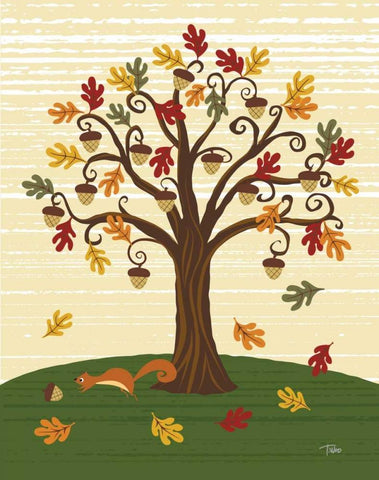 Grand Tree and Squirrel White Modern Wood Framed Art Print with Double Matting by Woo, Teresa