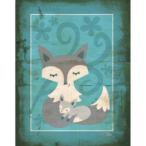 Rustic Woodland Foxes Black Modern Wood Framed Art Print with Double Matting by Woo, Teresa