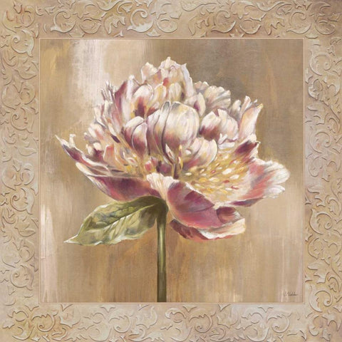 Pivoines I Black Ornate Wood Framed Art Print with Double Matting by Werbelow, Selina