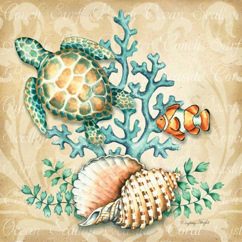 Sea Life I Gold Ornate Wood Framed Art Print with Double Matting by Wright, Sydney