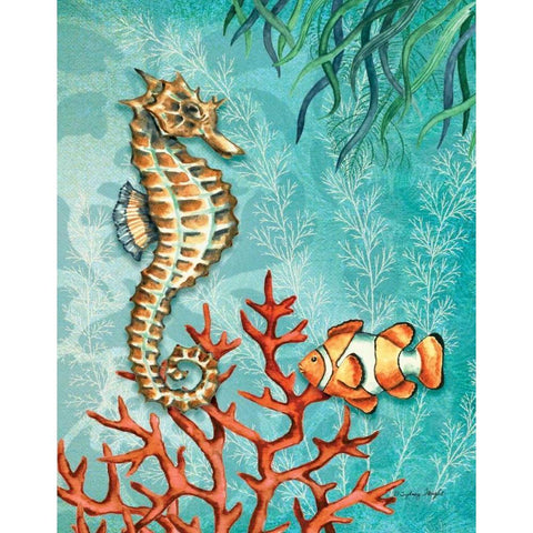 Seahorse White Modern Wood Framed Art Print by Wright, Sydney