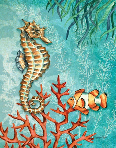 Seahorse White Modern Wood Framed Art Print with Double Matting by Wright, Sydney