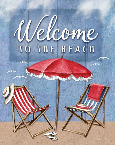 Welcome to the Beach White Modern Wood Framed Art Print with Double Matting by Wright, Sydney