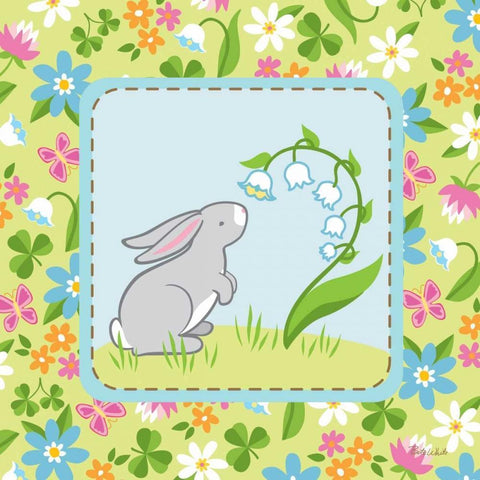 Meadow Bunny I White Modern Wood Framed Art Print with Double Matting by White, Betz