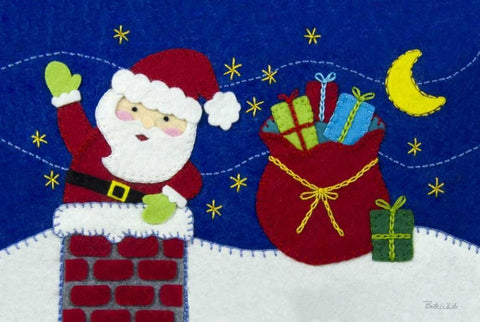 Holiday Santa White Modern Wood Framed Art Print with Double Matting by White, Betz