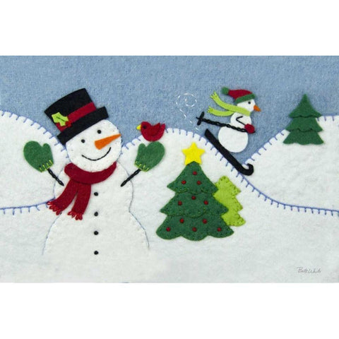 Holiday Snowman Gold Ornate Wood Framed Art Print with Double Matting by White, Betz