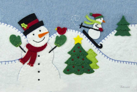 Holiday Snowman White Modern Wood Framed Art Print with Double Matting by White, Betz
