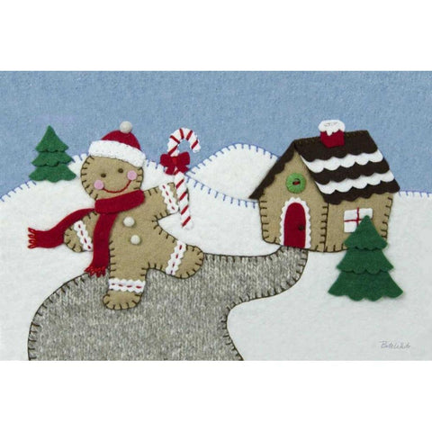 Holiday Gingerbread Man Black Modern Wood Framed Art Print with Double Matting by White, Betz