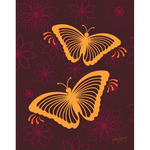 Modern Butterflies Gold Ornate Wood Framed Art Print with Double Matting by Young, Patty