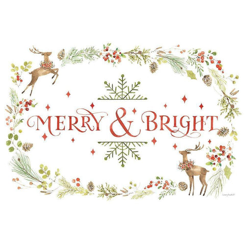 Merry And Bright 01 Gold Ornate Wood Framed Art Print with Double Matting by Audit, Lisa