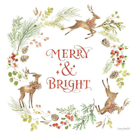 Merry And Bright 02 Gold Ornate Wood Framed Art Print with Double Matting by Audit, Lisa