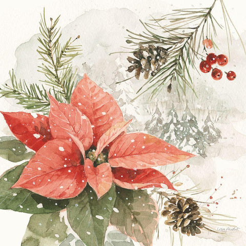 Poinsettia Village II Black Ornate Wood Framed Art Print with Double Matting by Audit, Lisa