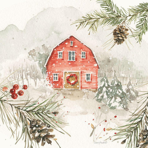 Poinsettia Village III White Modern Wood Framed Art Print with Double Matting by Audit, Lisa